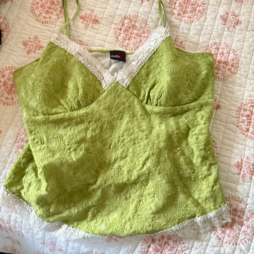 Vintage Y2K Lace Green Dainty Delicate Coquette Camisole Fairycore Tank Top